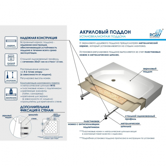 Душевой поддон RGW Acryl BT/CL-S 80x80 акрил