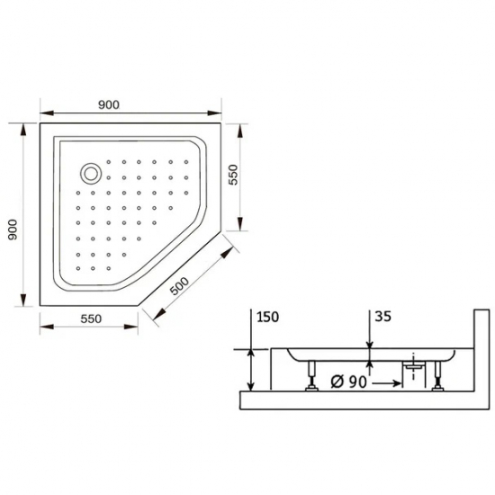 Душевой поддон RGW Acryl LUX/TN-TR 90x90 акрил, литой экран