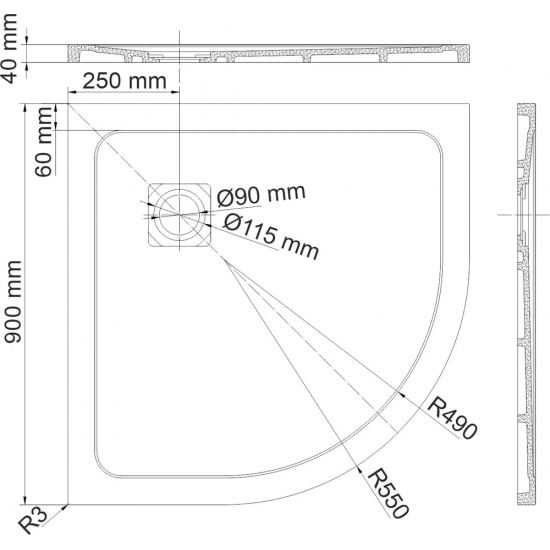 Душевой поддон WASSERKRAFT Dinkel 58T01 90x90 искуственный камень, с сифоном