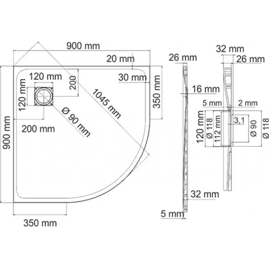 Душевой поддон WASSERKRAFT Leine 35T01 90x90x3,2 стеклопластик