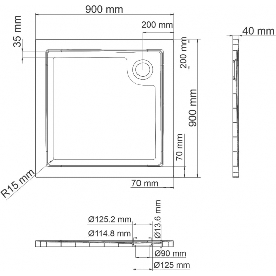 Душевой поддон WASSERKRAFT Salm 27T 90x90x4 стеклопластик