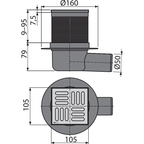 Душевой трап ALCA-PLAST APV1 105x105x50