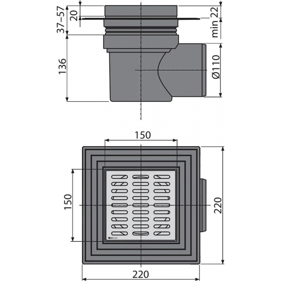 Душевой трап ALCA-PLAST APV12 150x150x110