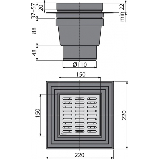 Душевой трап ALCA-PLAST APV13 150x150x110