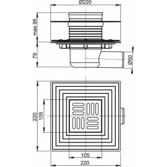 Душевой трап ALCA-PLAST APV1324 105x105x50