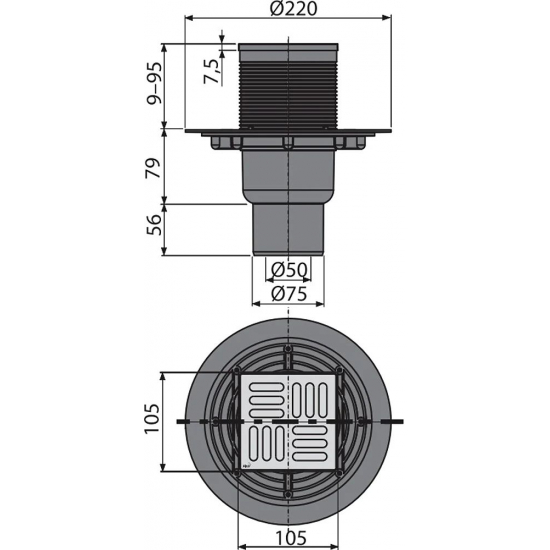 Душевой трап ALCA-PLAST APV201 105x105x50/75