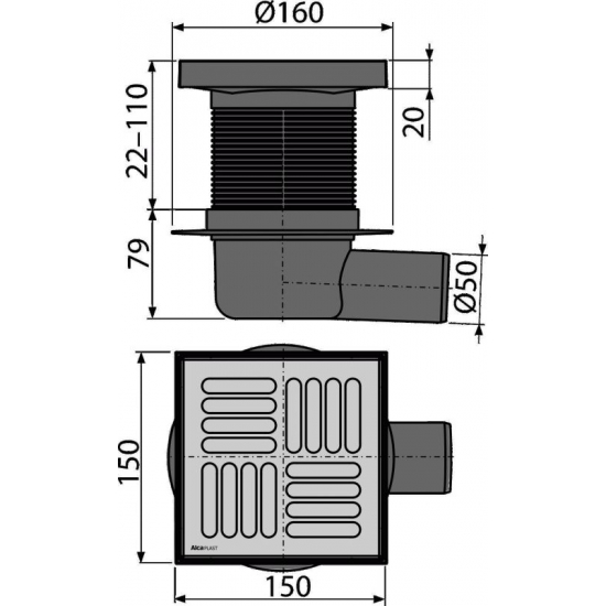 Душевой трап ALCA-PLAST APV5411 150x150x50