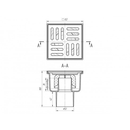 Душевой трап  АНИ-ПЛАСТ TA5204 100х100x50 не регулируемый пластиковая решётка вертикальный
