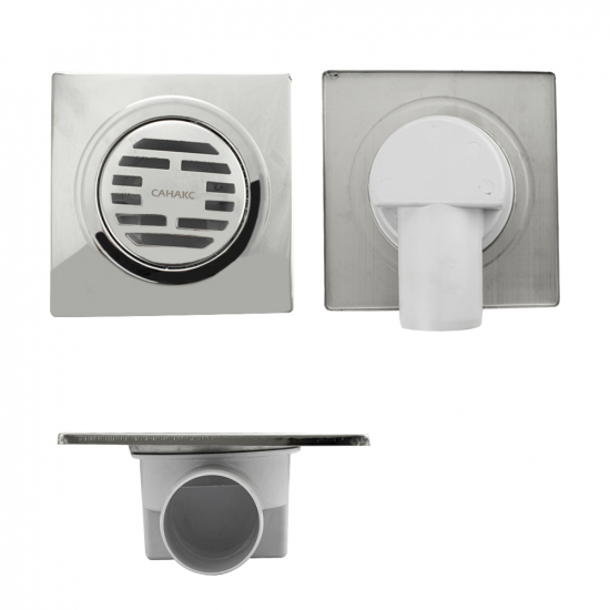 Душевой трап САНАКС тр00011 150x150x50 пластик, крышка нержавейка горизонтальный