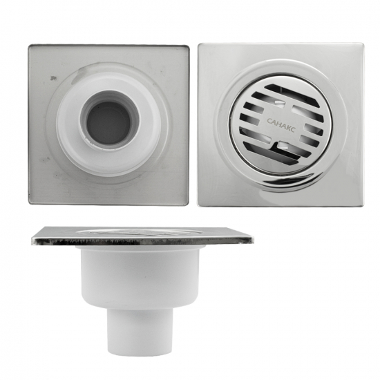 Душевой трап САНАКС тр00012 150x150x50 пластик, крышка нержавейка вертикальный