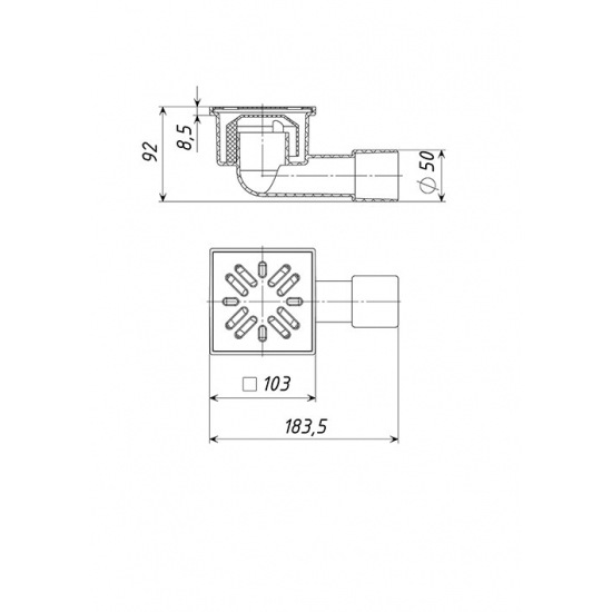Душевой трап TATPOLIMER ТП 101.50-100 HSHs 100x100x50 металическая решётка горизонтальный