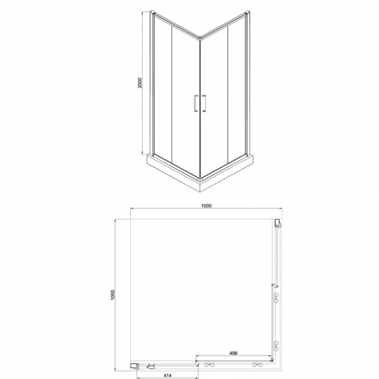 Душевой уголок AZARIO GREENWOOD AZ-NNE1142  100x100x185 стекло прозрачное, профиль серебро