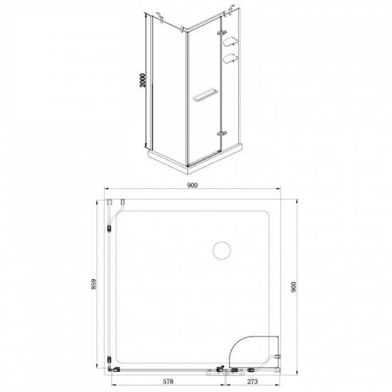 Душевой уголок AZARIO MONTREAL AZ-NWG1231 L  90x90x200 стекло прозрачное, профиль серебро