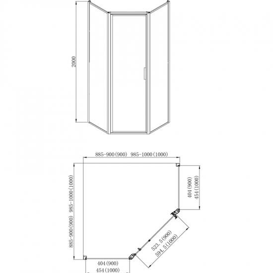 Душевой уголок AZARIO RICHMOND AZ-NAG3231 90x90x200  стекло прозрачное, профиль чёрный