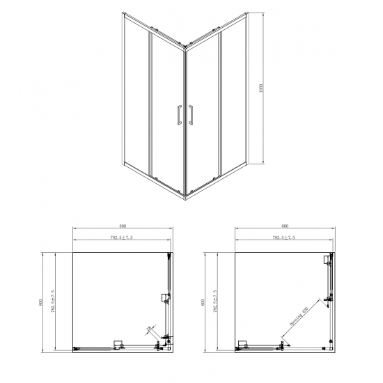 Душевой уголок AZARIO SEATTLE AZ-131SA80  80x80x195 стекло прозрачное, профиль хром