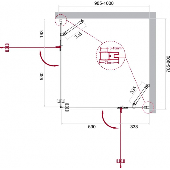 Душевой уголок BelBagno KRAFT-AH-22-100/80-C-Cr-R стекло прозрачное