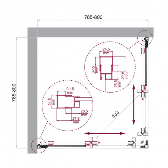 Душевой уголок BelBagno LUCE-A-2-80-C-Cr стекло прозрачное, профиль хром