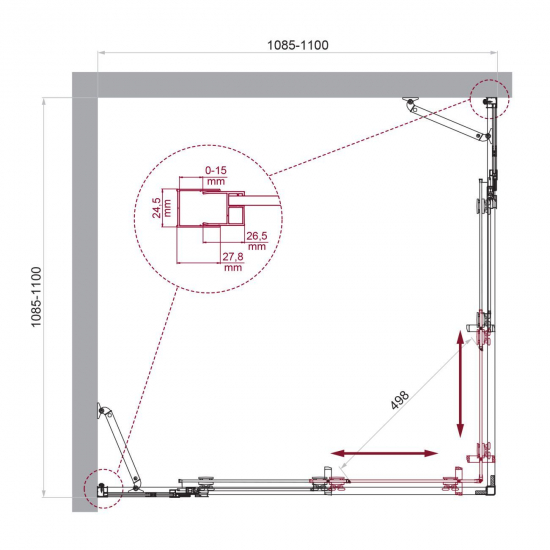 Душевой уголок BelBagno LUCE-A-22-90+20-P-Cr стекло рифлёное, профиль хром