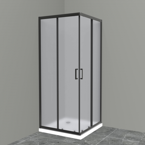 Душевой уголок BelBagno UNO-195-A-2-90-P-NERO стекло рифлёное