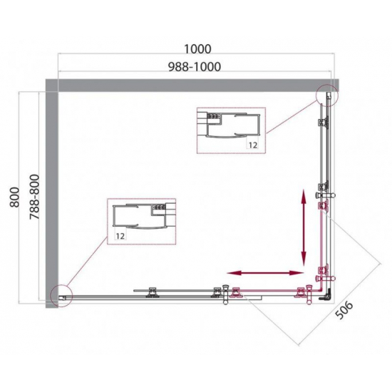 Душевой уголок BelBagno UNO-195-AH-2-100/80-C-Cr стекло прозрачное