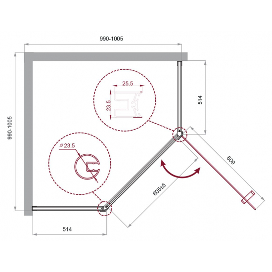 Душевой уголок BelBagno UNO-195-P-1-100-C-Cr стекло прозрачное