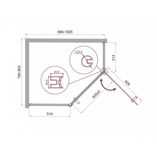 Душевой уголок BelBagno UNO-195-PH-1-100/80-C-Cr стекло прозрачное