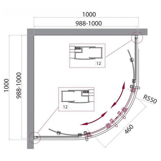 Душевой уголок BelBagno UNO-195-R-2-100-C-Cr стекло прозрачное