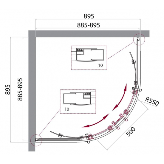 Душевой уголок BelBagno UNO-195-R-2-90-P-NERO стекло рифлёное