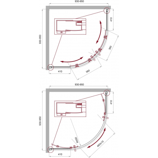 Душевой уголок BelBagno UNO-195-R-2-95-P-Cr стекло рифлёное