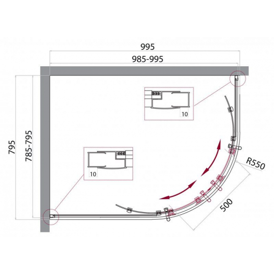 Душевой уголок BelBagno UNO-195-RH-2-100/80-C-Cr стекло прозрачное