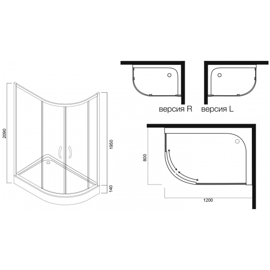 Душевой уголок LORANTO CS-1285 SK low L 120x80x195