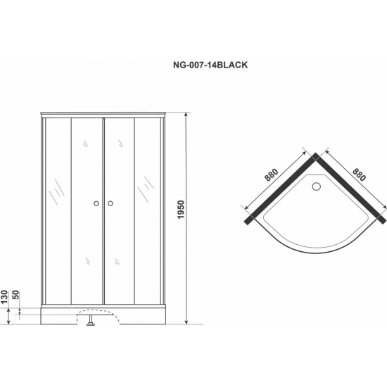 Душевой уголок NIAGARA Eco NG-007-14 black 90x90x195 мозаика, с низким поддоном