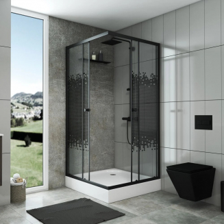 Душевой уголок NIAGARA Eco NG-008-14Q black 80x80x195 мозаика, с поддоном