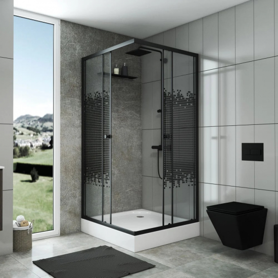 Душевой уголок NIAGARA Eco NG-009-14Q black 90x90x195 мозаика, с поддоном