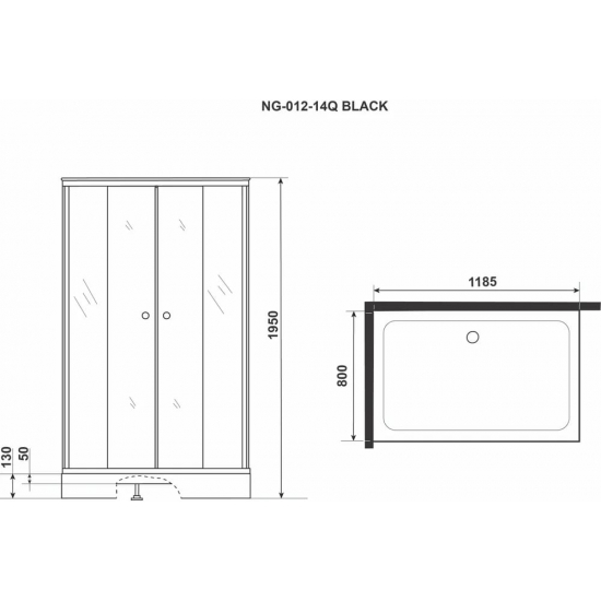 Душевой уголок NIAGARA Eco NG-012-14Q black 120x80x195 мозаика, с поддоном