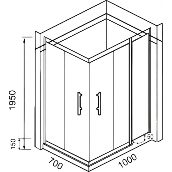 Душевой уголок PARLY QZ71B 70x100x195 стекло прозрачное, профиль чёрный, низкий поддон