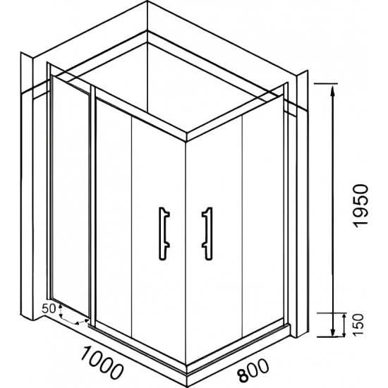 Душевой уголок PARLY QZ81B 80x100x195 стекло прозрачное, профиль чёрный низкий поддон