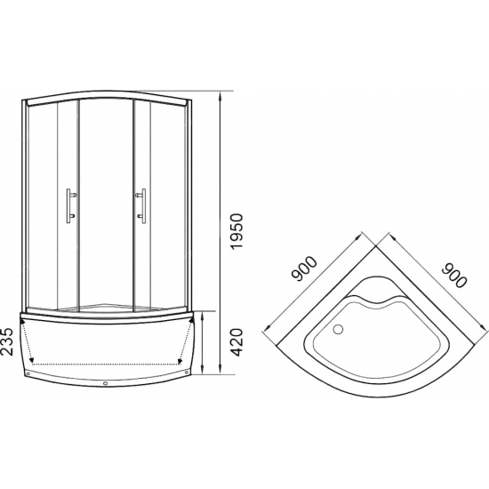Душевой уголок PARLY Z900 90x90x195 стекло матовое с узором, профиль хром с поддоном