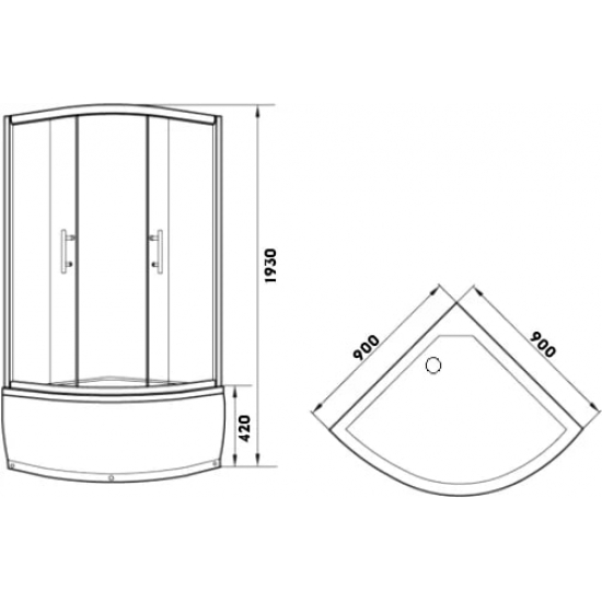 Душевой уголок PARLY Z901 90x90x193 стекло прозрачное с узором, профиль хром с поддоном
