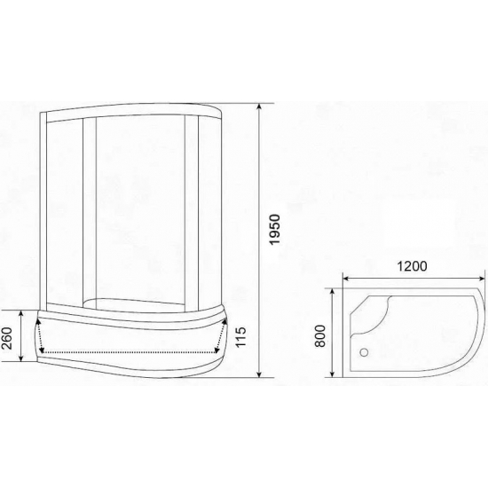 Душевой уголок PARLY ZEM1201B-L 120x80x195 стекло прозрачное, профиль чёрный, с поддоном левый, L