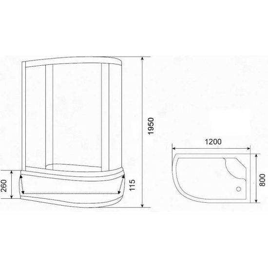 Душевой уголок PARLY ZEM1201B-R 120x80x195 стекло прозрачное, профиль чёрный, с поддоном правый, R