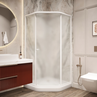 Душевой уголок PARLY ZEP911FR 90x90x197 стекло матовое, профиль белый с поддоном