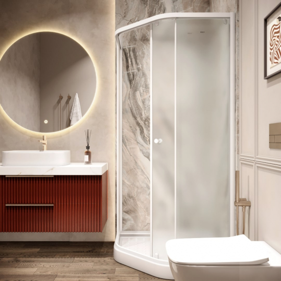 Душевой уголок PARLY ZEP911FR 90x90x197 стекло матовое, профиль белый с поддоном