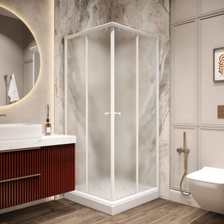 Душевой уголок PARLY ZEQ8111 80x80x193 стекло матовое, профиль белый с поддоном