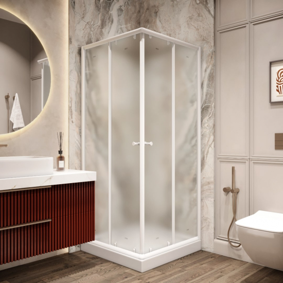 Душевой уголок PARLY ZEQ8111 80x80x193 стекло матовое, профиль белый с поддоном