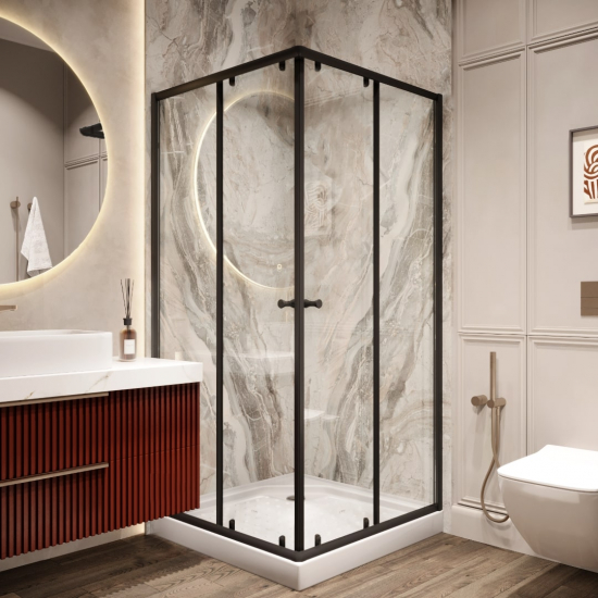 Душевой уголок PARLY ZEQ911B 90x90x190 стекло прозрачное, профиль чёрный, низкий поддон