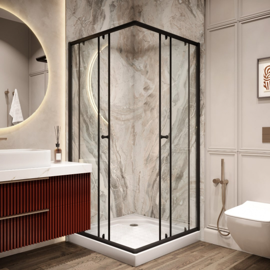 Душевой уголок PARLY ZEQ911B 90x90x190 стекло прозрачное, профиль чёрный, низкий поддон