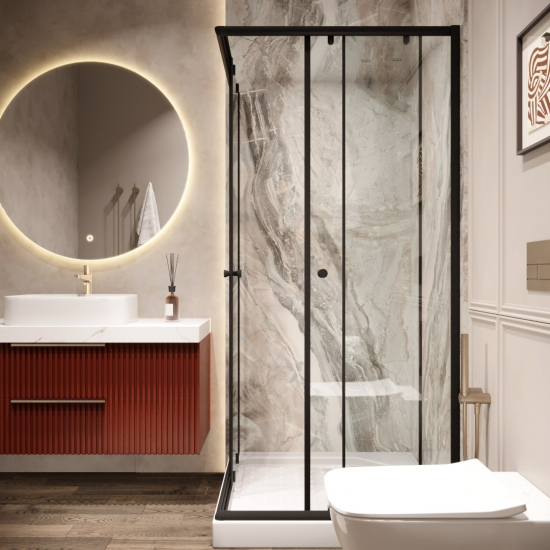 Душевой уголок PARLY ZEQ911B 90x90x190 стекло прозрачное, профиль чёрный, низкий поддон