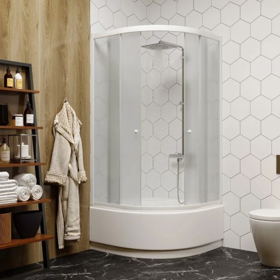 Душевой уголок PARLY ZF90 90x90x195 стекло матовое, профиль хром с поддоном