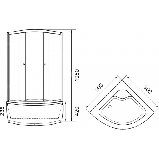 Душевой уголок PARLY ZF90 90x90x195 стекло матовое, профиль хром с поддоном